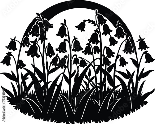 Bluebell Meadow Under Sunrise Silhouette | Morning Light Over Bluebell Field Silhouette