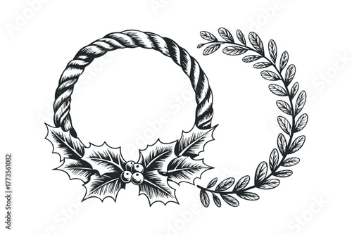 Hand Drawn Holly and Twig Border Design