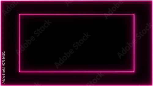 Neon glowing rectangular frame on a dark background with vibrant pink light effect. Futuristic abstract design for modern promo, tech intro, nightlife visuals, music video backgrounds