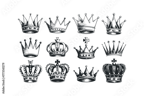 Collection of Twelve Hand-Drawn Regal Crowns