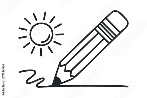 Pencil drawing sun and wavy line