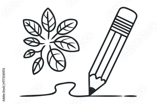 Pencil drawing of leaves forming a floral shape