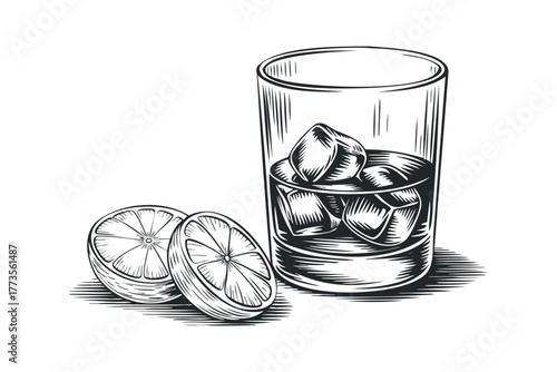 Glass of ice with citrus slices