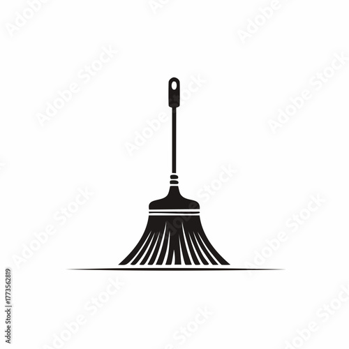 Broom graphic silhouette icon for cleaning and hygiene isolated white background