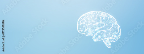 Human brain. Wireframe low poly style. Concept for medical, brain cancer, neural network.  Abstract modern 3d vector illustration on blue background.