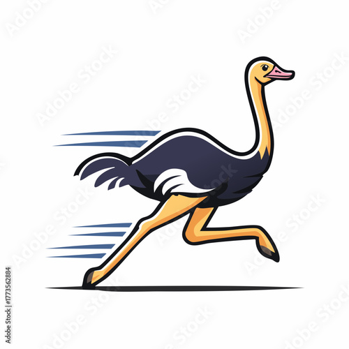 Cartoon ostrich racing at high speed with dynamic speed lines illustration