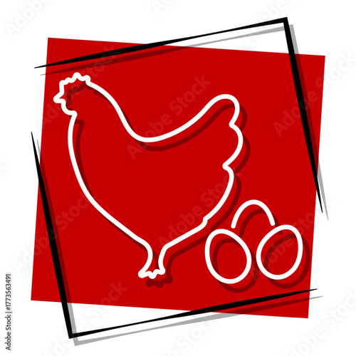 chicken, red banner in a frame. Vector illustration on a white background.