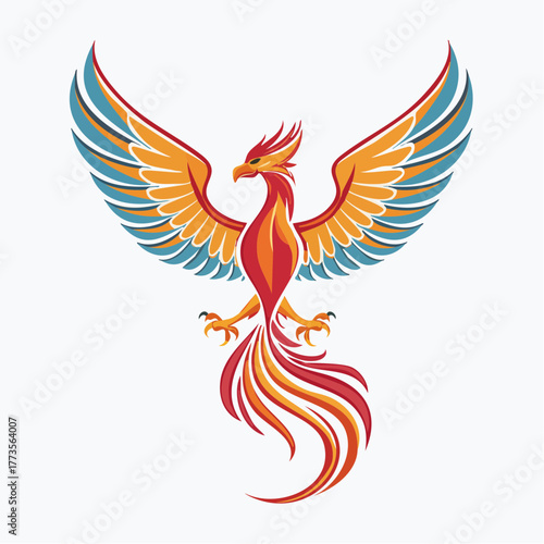 Colorful Phoenix Bird Illustration Depicting Rebirth and Strength in Vector Format