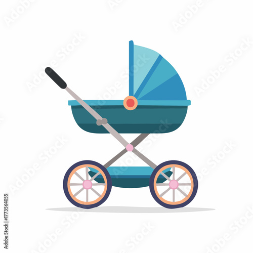 Cute blue baby stroller vector illustration perfect for nursery designs and greeting cards