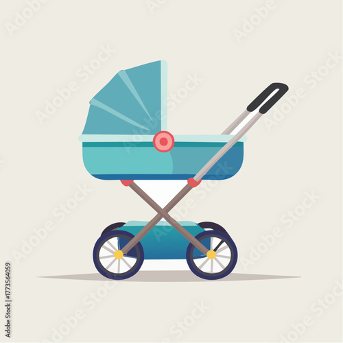 Cute blue baby carriage illustration for newborn and infant transportation design