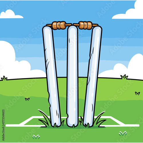 Cricket stumps, Cricket field, Cricket pitch icon logo flat vector design