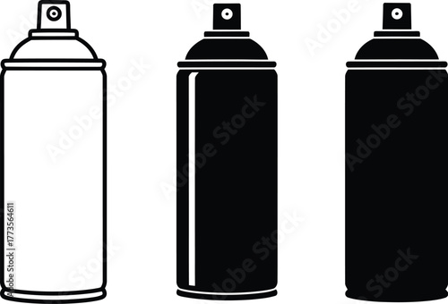Three spray cans in black and white with different shades of color