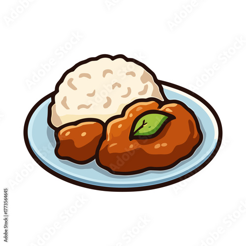 Rendang, Indonesian food icon logo flat vector design