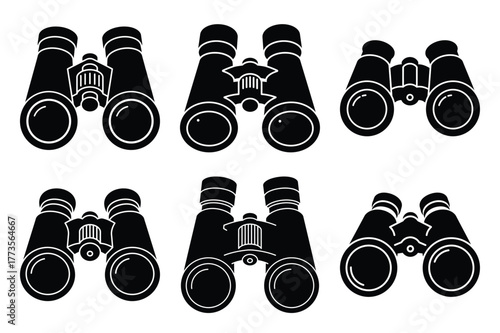 binoculars silhouette vector vector art icon set