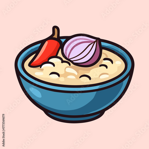 Paanta bhaat, Fermented rice, bangladeshi food icon logo flat vector design