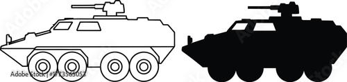 Three armored vehicles in green outline and silhouette vector graphic