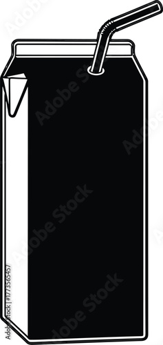 Illustration of a juice box with straw in black and white outline