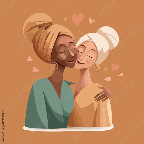 Valentine’s Day Lesbian Couple Embrace — Inclusive Love Illustration