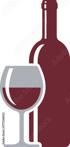 Elegant red wine bottle and glass vector graphic for beverage menus celebrations and restaurant branding