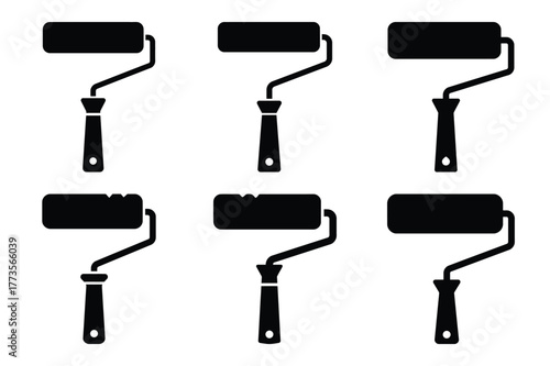 paint roller silhouette vector art icon set