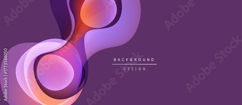 Abstract purple design features flowing shapes, gradients, light reflections. Modern background ideal for presentations, graphics.