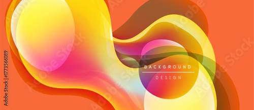 Abstract fluid shapes, vibrant colors blend. Orange, yellow, pink hues create dynamic background design. Smooth gradients, modern aesthetic.