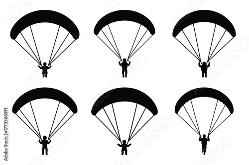 paraglider silhouette vector vector art icon set