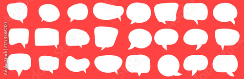 Speech bubbles on red background create vibrant and dynamic design