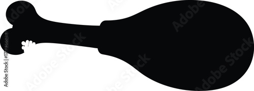 Black silhouette of a turkey leg held by a cartoon hand on white background