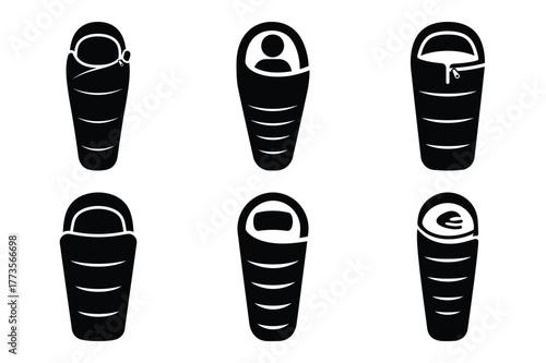 sleeping bag silhouette vector art icon set