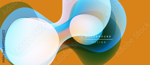 Abstract vector illustration. Overlapping shapes create dynamic, colorful design. Orange backdrop complements blue, green hues. Modern aesthetic.