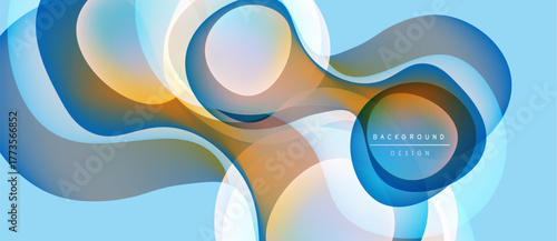 Abstract flowing shapes, blue, orange hues. Modern design, smooth gradients create dynamic visual effect. Light background enhances curves.