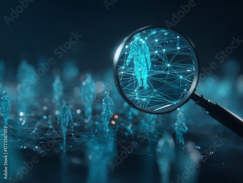 Digital Talent Acquisition: Abstract Human Figures and Magnifying Glass