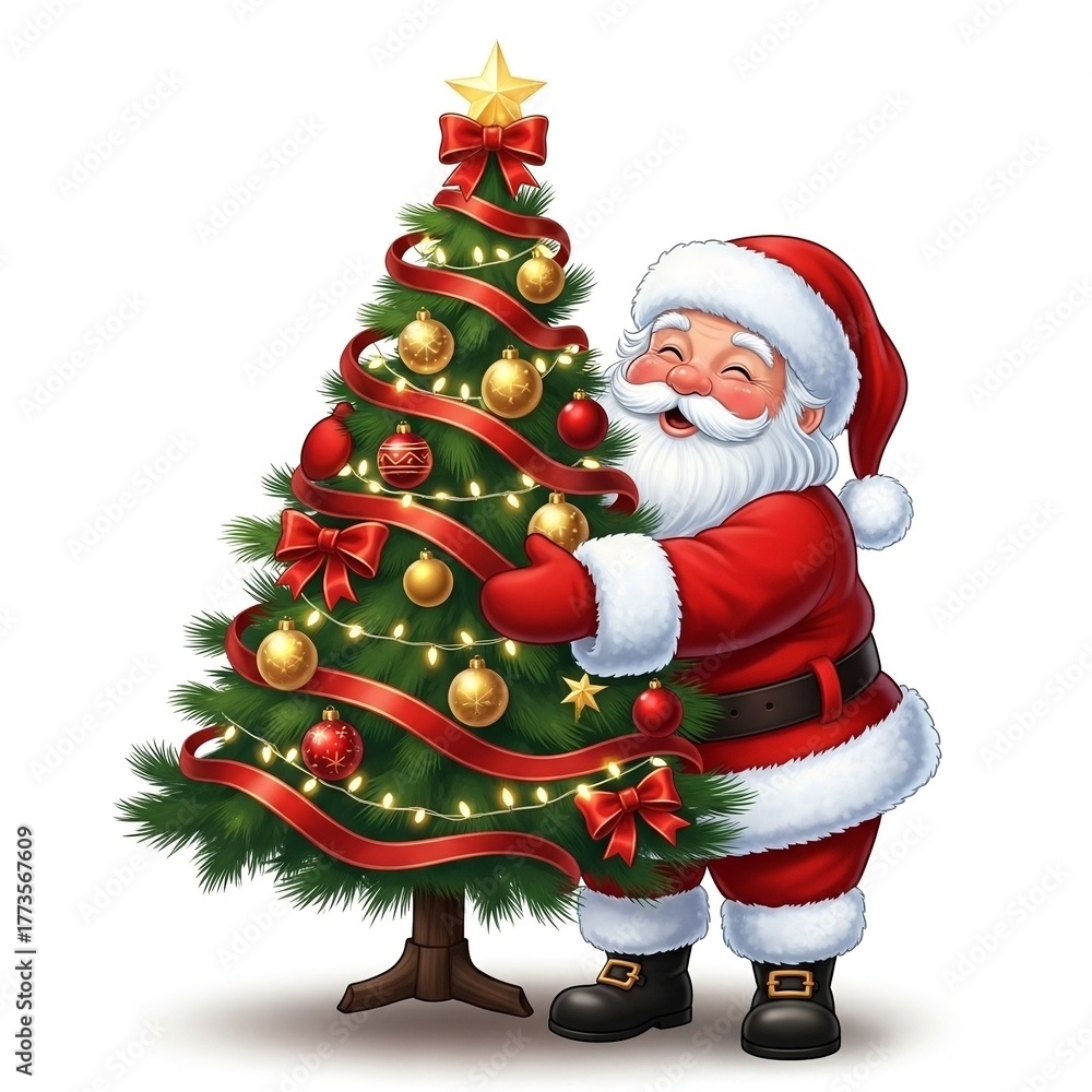 Fototapeta premium santa claus with christmas tree isolated on white/ merry christmas concept Santa with Christmas tree