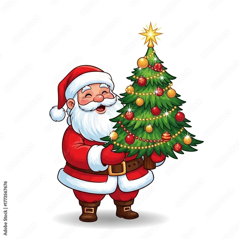 Fototapeta premium santa claus with christmas tree isolated on white vector illustration/ Christmas tree with santa