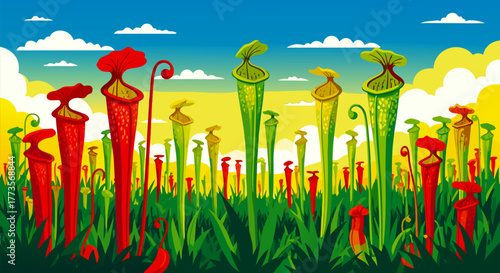 Carnivorous Plant Field Illustration, Nature's Deadly Beauty
