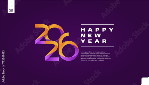 Happy New Year 2026 Gradient Typography Banner in Vibrant Purple and Orange Colors