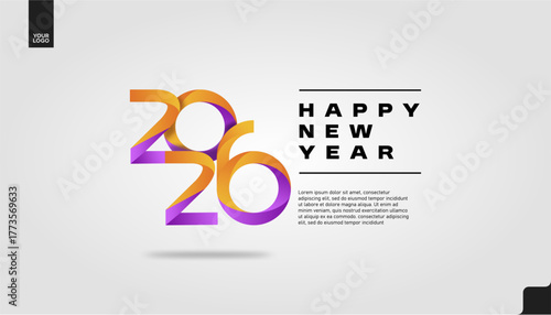 Happy New Year 2026 Gradient Typography Banner in Vibrant Purple and Orange Colors
