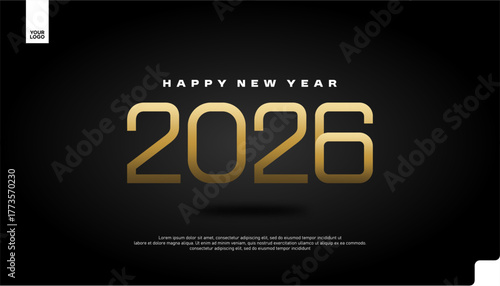 Happy New Year 2026 Golden Luxury Banner Vector with Elegant Typography