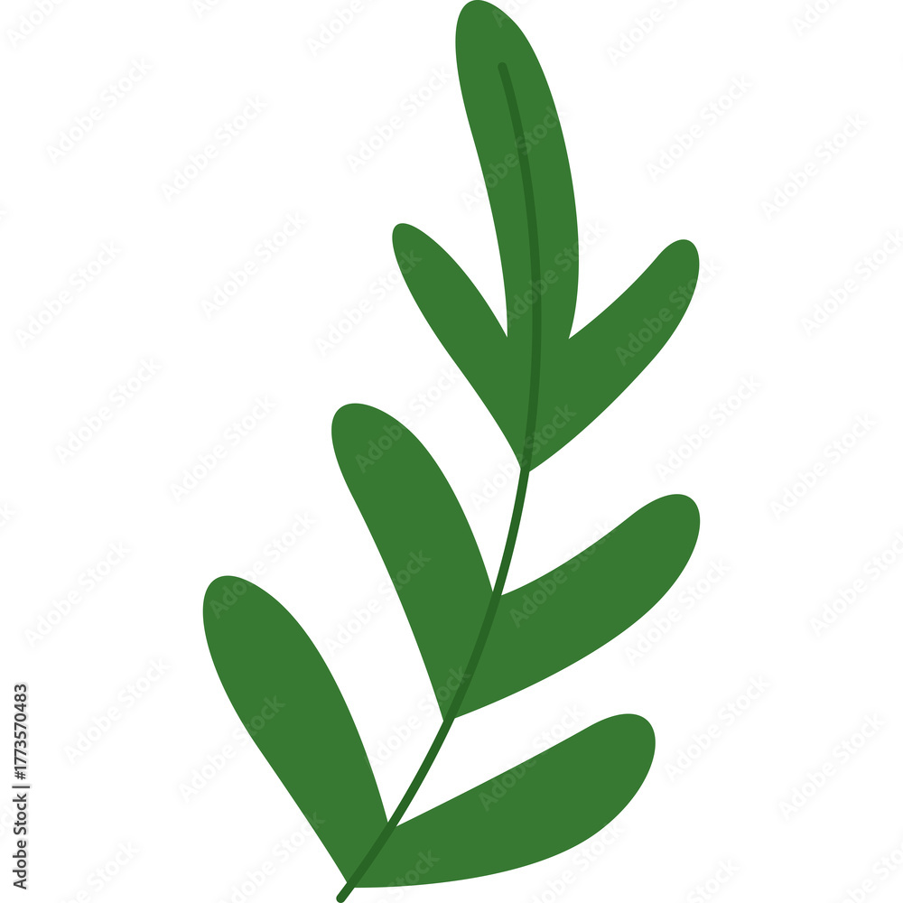 Naklejka premium Cartoon Style Green Leafy Branch with Multiple Leaves on Transparent Background Vector Illustration