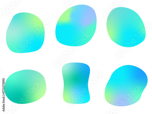 青と緑のグラデーションで描かれた抽象的な流体シェイプのセット