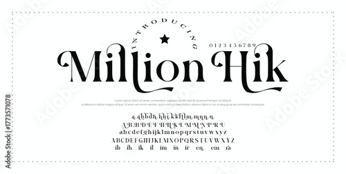 Million Hik premium luxury elegant alphabet letters and numbers. Vintage wedding typography classic serif font decorative vintage retro. creative vector illustration