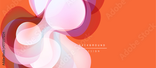 Abstract design features flowing shapes, vibrant orange backdrop. Soft gradients create dynamic visual effect. Modern, clean aesthetic.