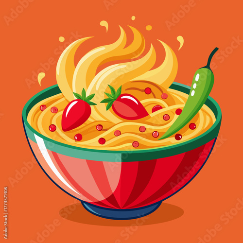 Fiery Fusion: A vibrant illustration showcasing a tantalizing dish, brimming with colorful ingredients and a touch of heat, symbolizing flavor and culinary artistry.