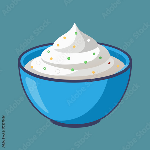 Bowl of Creamy Delight: A beautifully presented serving of fresh, creamy dessert, nestled in a vibrant bowl, perfect for indulgence.