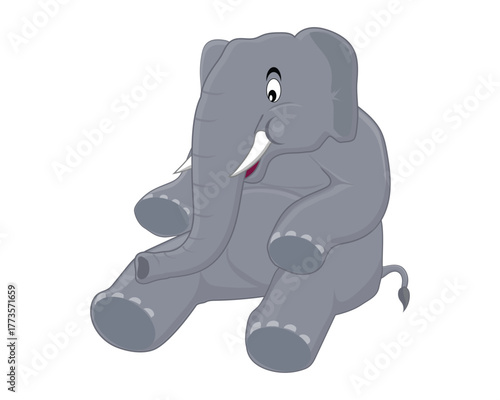 Vector illustration design of a cute elephant in cartoon form that appears to be sitting while looking happy or pleased
