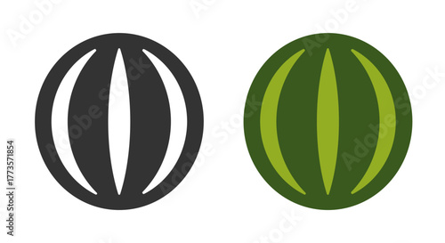 Two line icons represent watermelon in contrasting colors. One icon is black, and the other is green, highlighting the fruit distinct shape and design.
