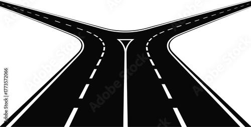 Road split vector illustration black and white road design