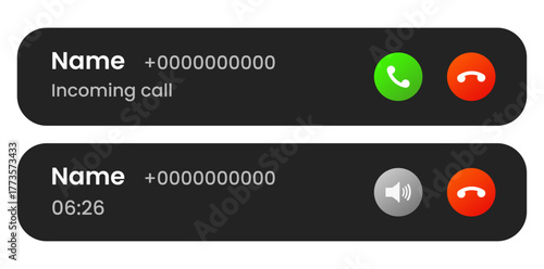 Incoming Phone Call Status Bar UI Icon – Mobile Call Notification Interface, Answer Decline Buttons, Smartphone Communication Screen, Modern Flat Design, Isolated Vector Illustration