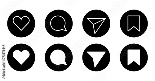 Vector map navigation icons set with black and white buttons, symbols, and pointers for web design illustration
